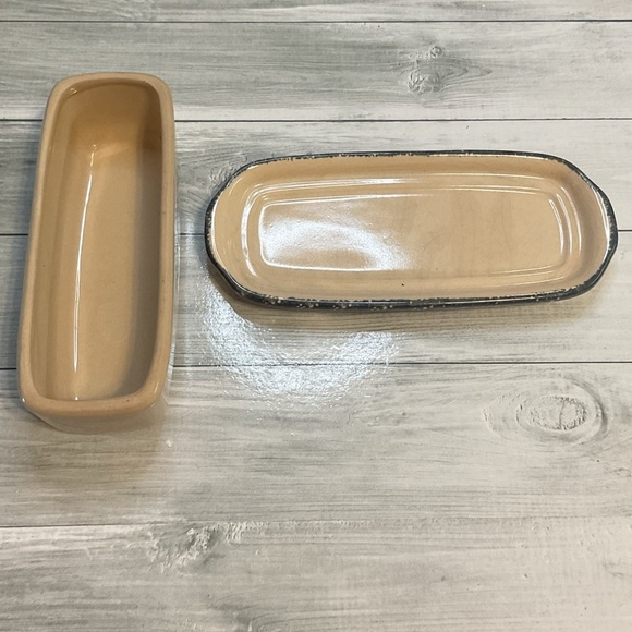 Vintage cottagecore country Tan Butter Dish Apple Design kitchenware - Picture 7 of 7